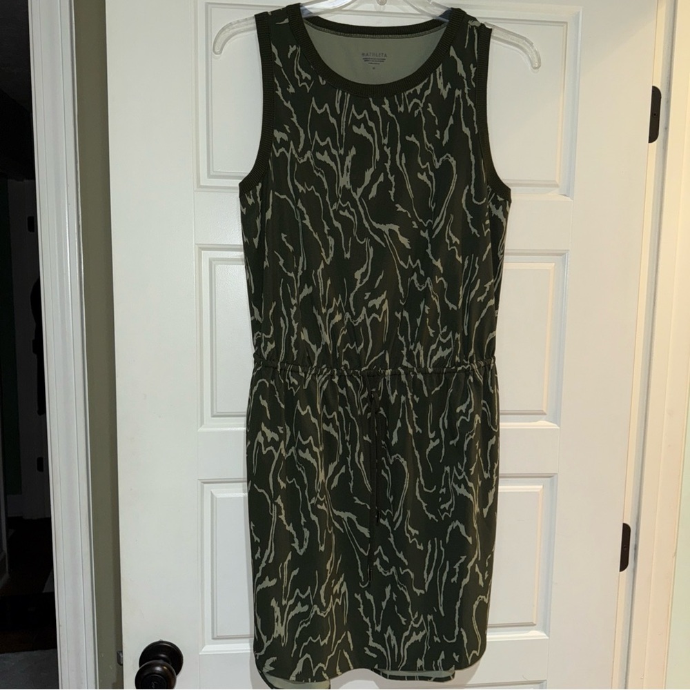 Athleta Green Patterned Sleeveless Mini Dress Cam… - image 3
